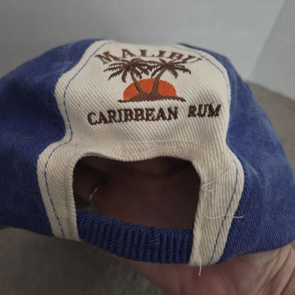 Vintage Malibu Caribbean Rum Liquor Advertising Hat Ball Cap Blue Stretch - Picture 6 of 10